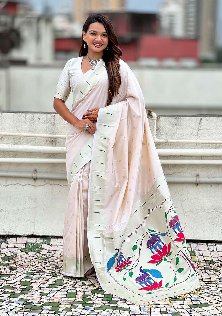 Chiku Woven Silk Blend Saree Set for Diwali and Festive Wear - Indya