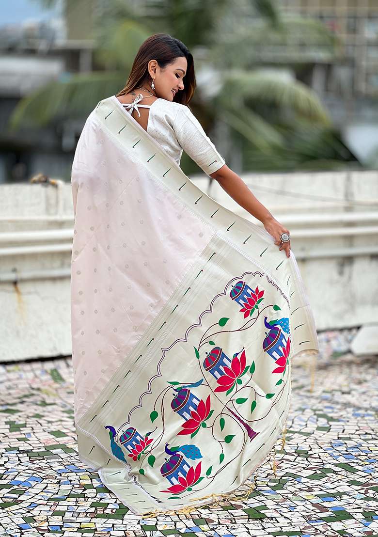 Chiku Woven Silk Blend Saree Set for Diwali and Festive Wear - Indya