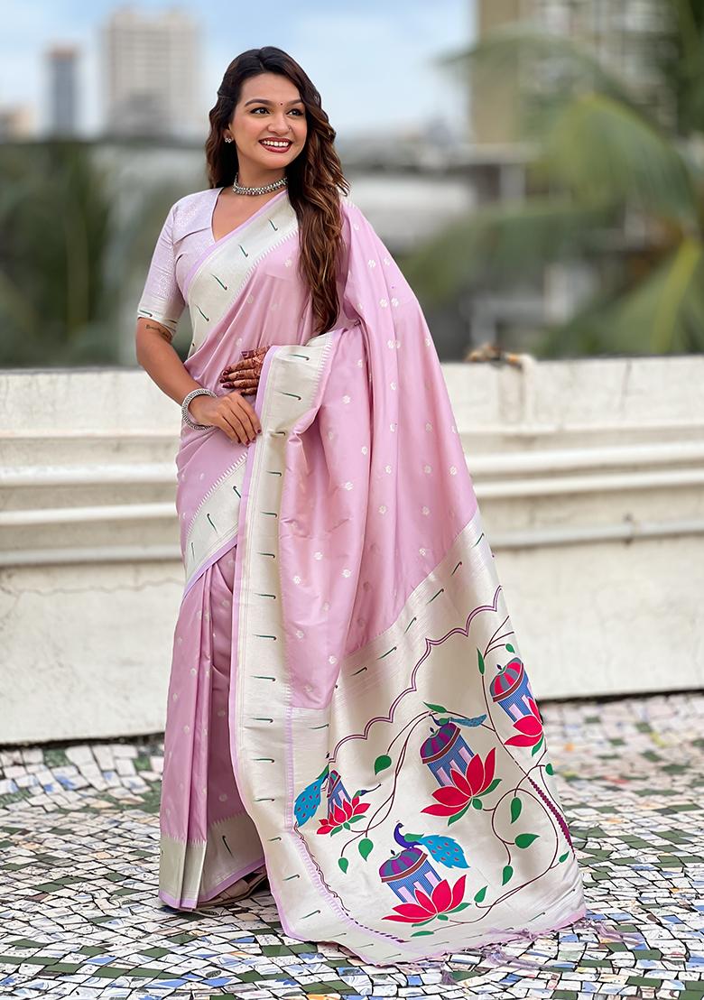 Lavender Woven Silk Saree Set - Indya