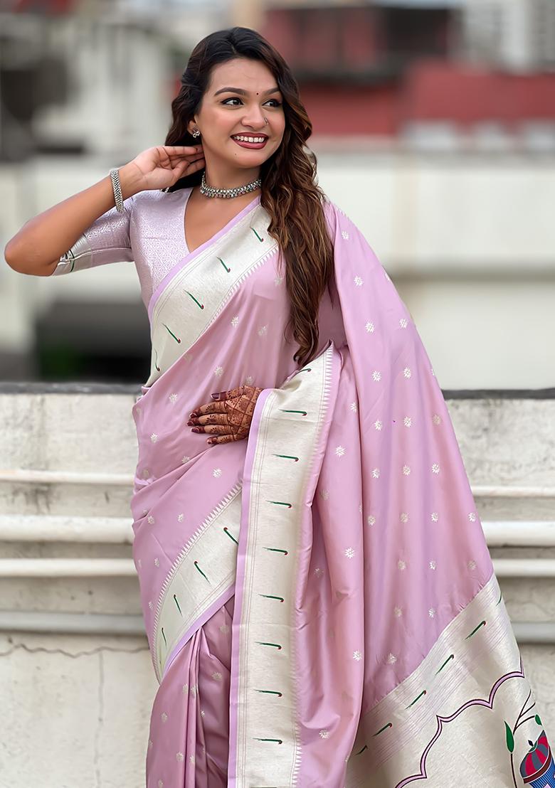 Lavender Woven Silk Saree Set - Indya