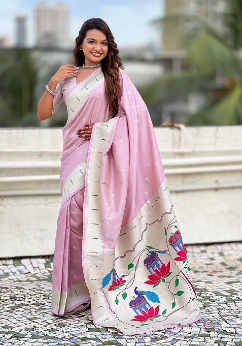 Lavender Woven Silk Saree Set