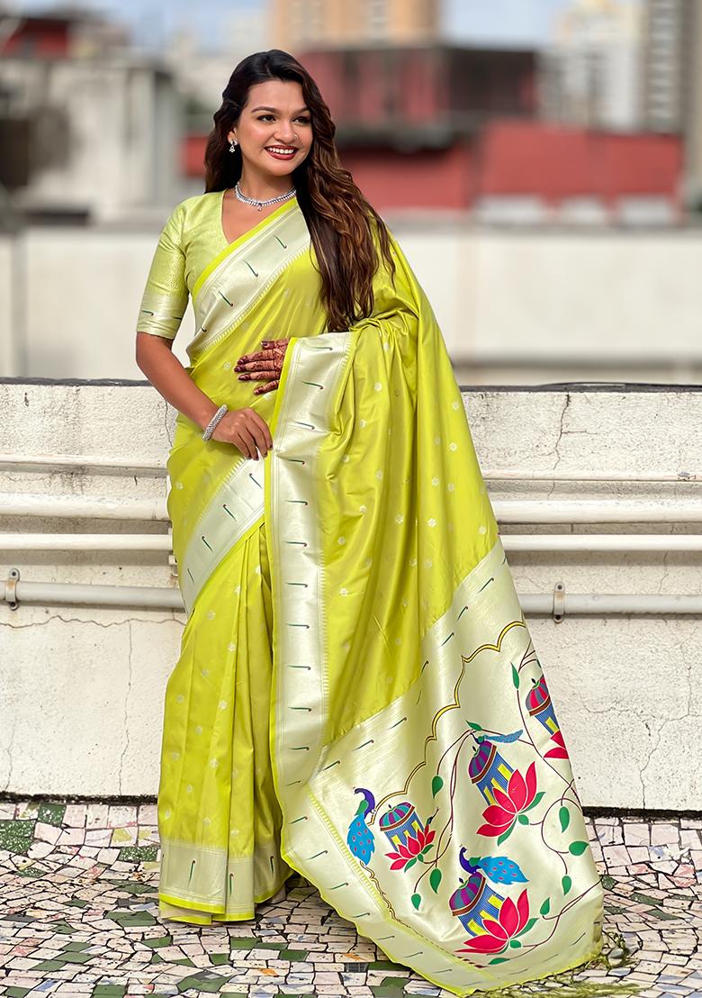 Pista Woven Silk Saree Set - Indya