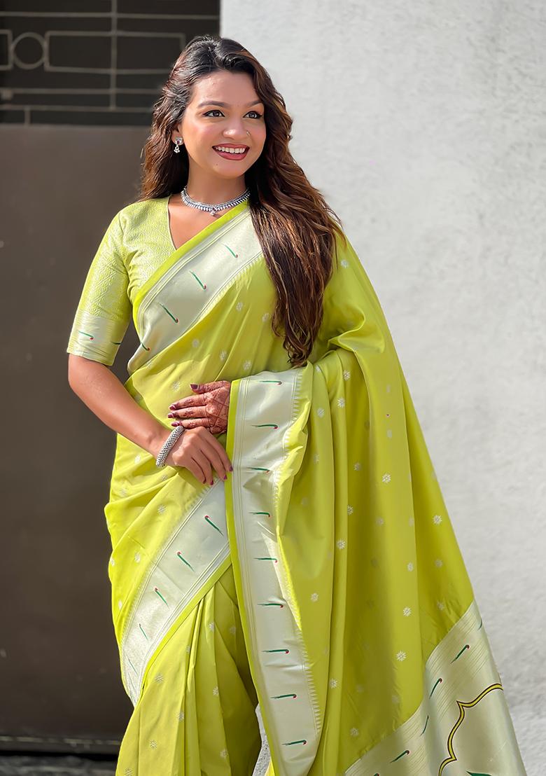 Pista Woven Silk Saree Set - Indya