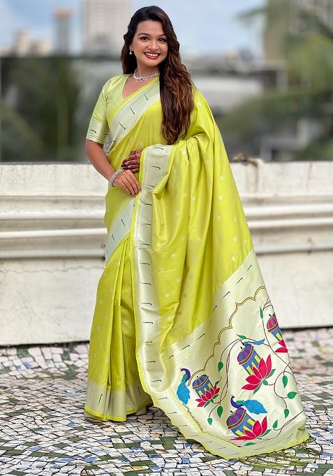 Pista Woven Silk Saree Set