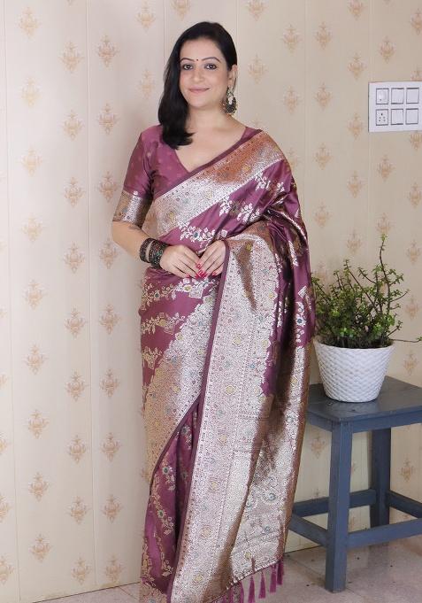 Coral Woven Silk Saree Set