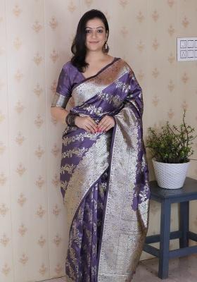 Lavender Woven Silk Saree Set