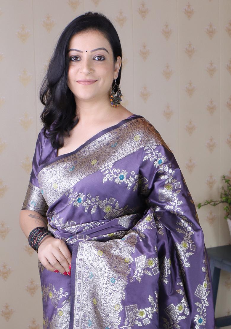 Lavender Woven Silk Saree Set - Indya