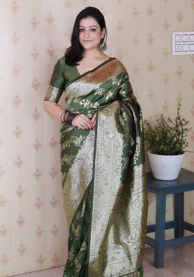 Mehendi Woven Silk Saree Set