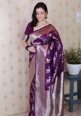 Purple Woven Silk Saree Set