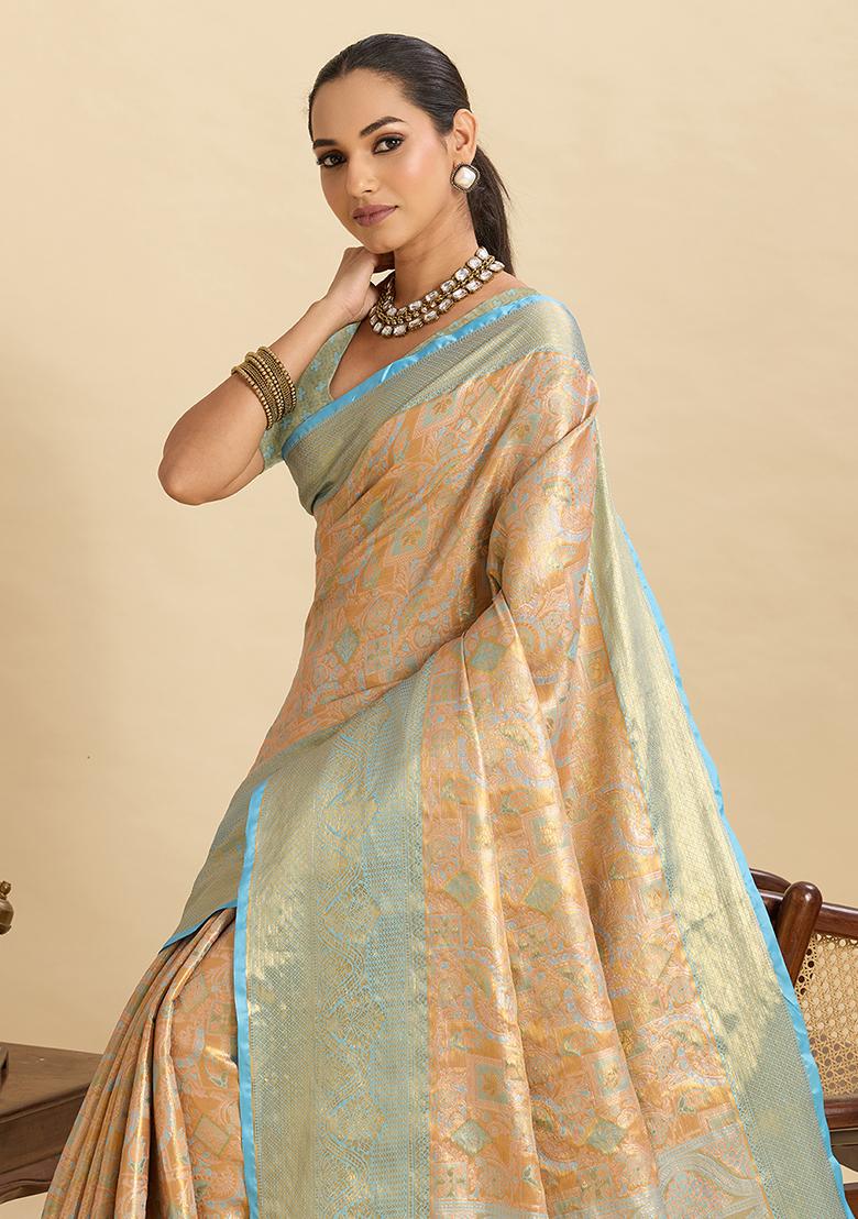 Blue Woven Silk Saree Set - Indya
