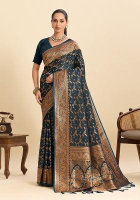 Teal Woven Silk Saree Set