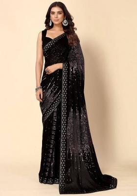 black sequence Georgette Saree Set