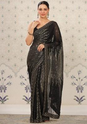 black sequence Georgette Saree Set
