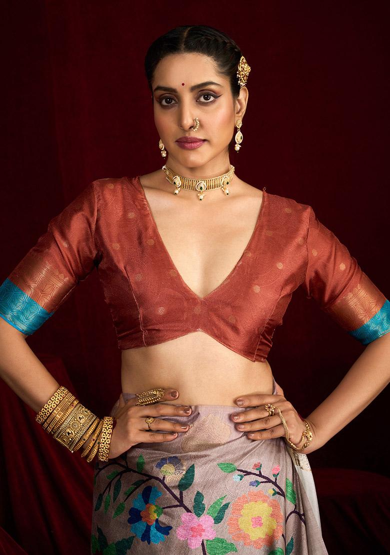 Red Woven Silk Blend Saree Set - Indya