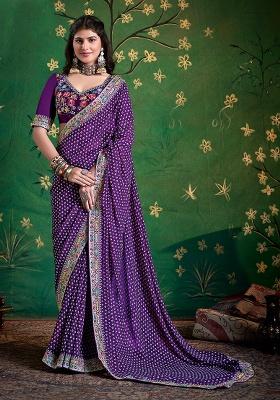 Violet Embroidered Faux Georgette Saree Set
