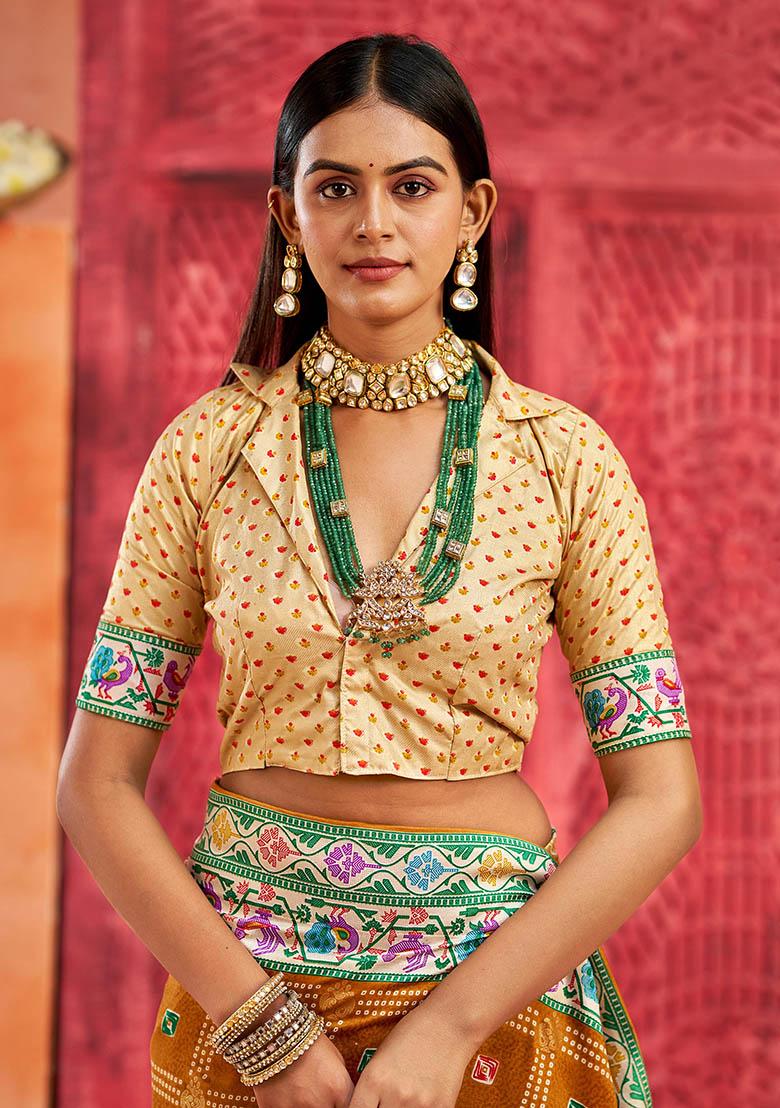 Mustard Printed Faux Tussar Silk Saree Set - Indya