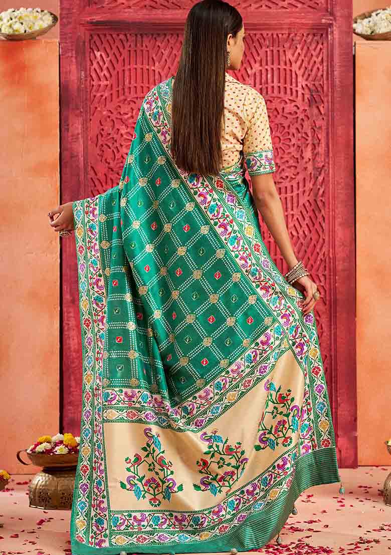 Blue Printed Faux Tussar Silk Saree Set - Indya