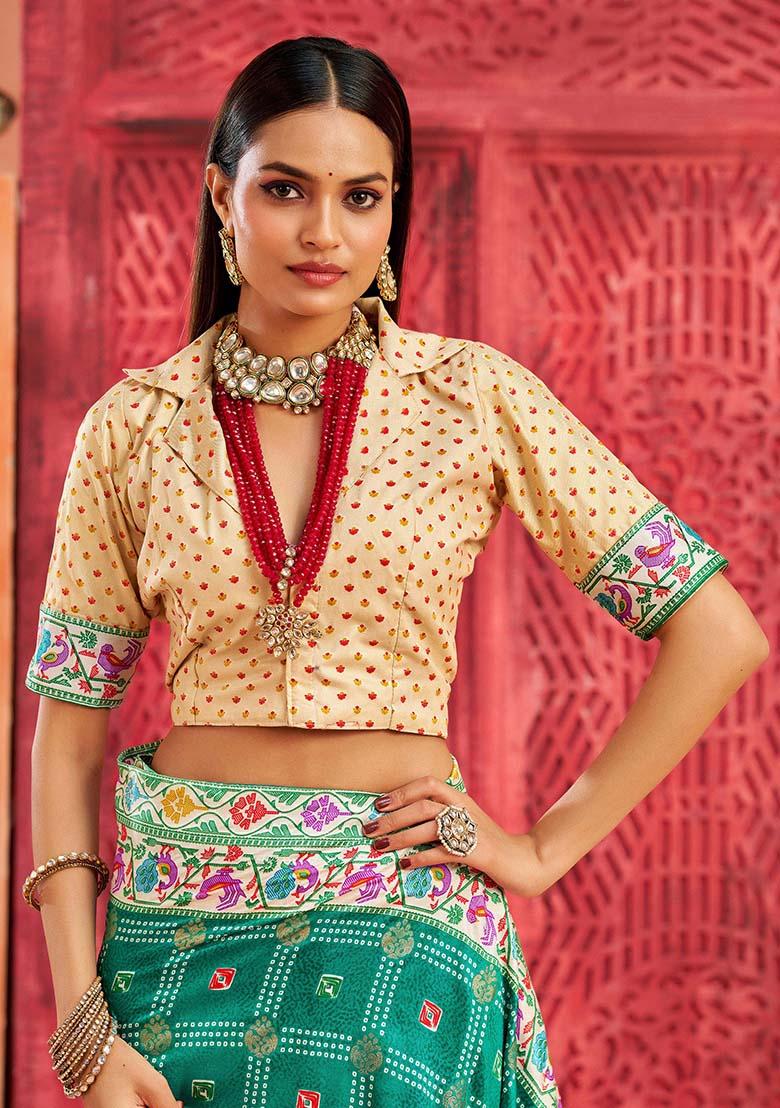 Blue Printed Faux Tussar Silk Saree Set - Indya