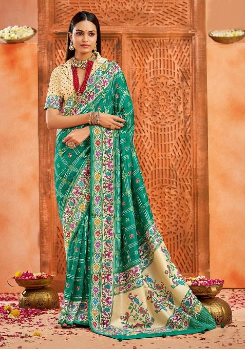 Blue Printed Faux Tussar Silk Saree Set