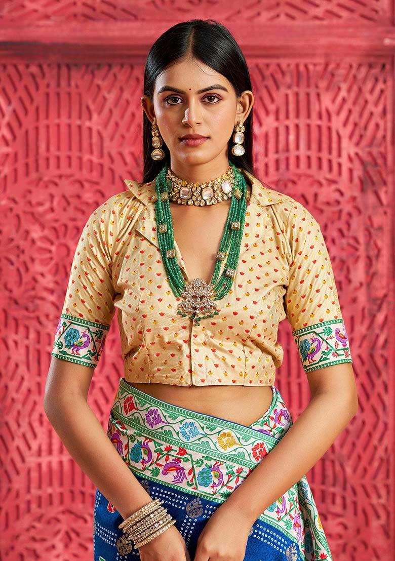 Blue Printed Faux Tussar Silk Saree Set - Indya