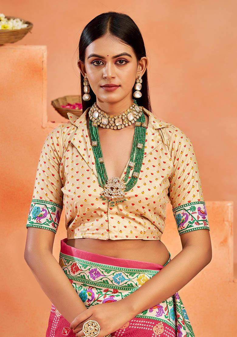 Red Printed Faux Tussar Silk Saree Set - Indya