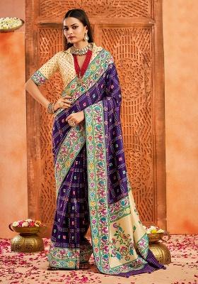 Purple Printed Faux Tussar Silk Saree Set