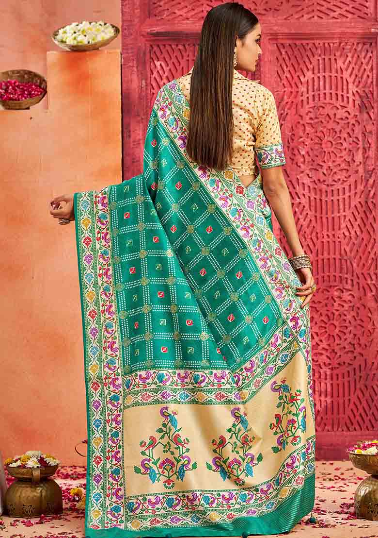 Blue Printed Faux Tussar Silk Saree Set - Indya