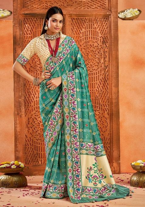 Blue Printed Faux Tussar Silk Saree Set