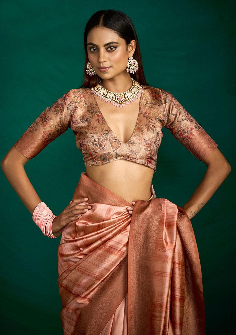 Coral Woven Faux Tussar Silk Saree Set - Indya