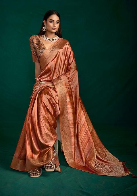 Coral Woven Faux Tussar Silk Saree Set