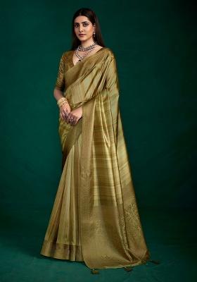 Green Woven Faux Tussar Silk Saree Set