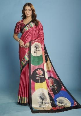 Pink Printed Crepe Saree Set