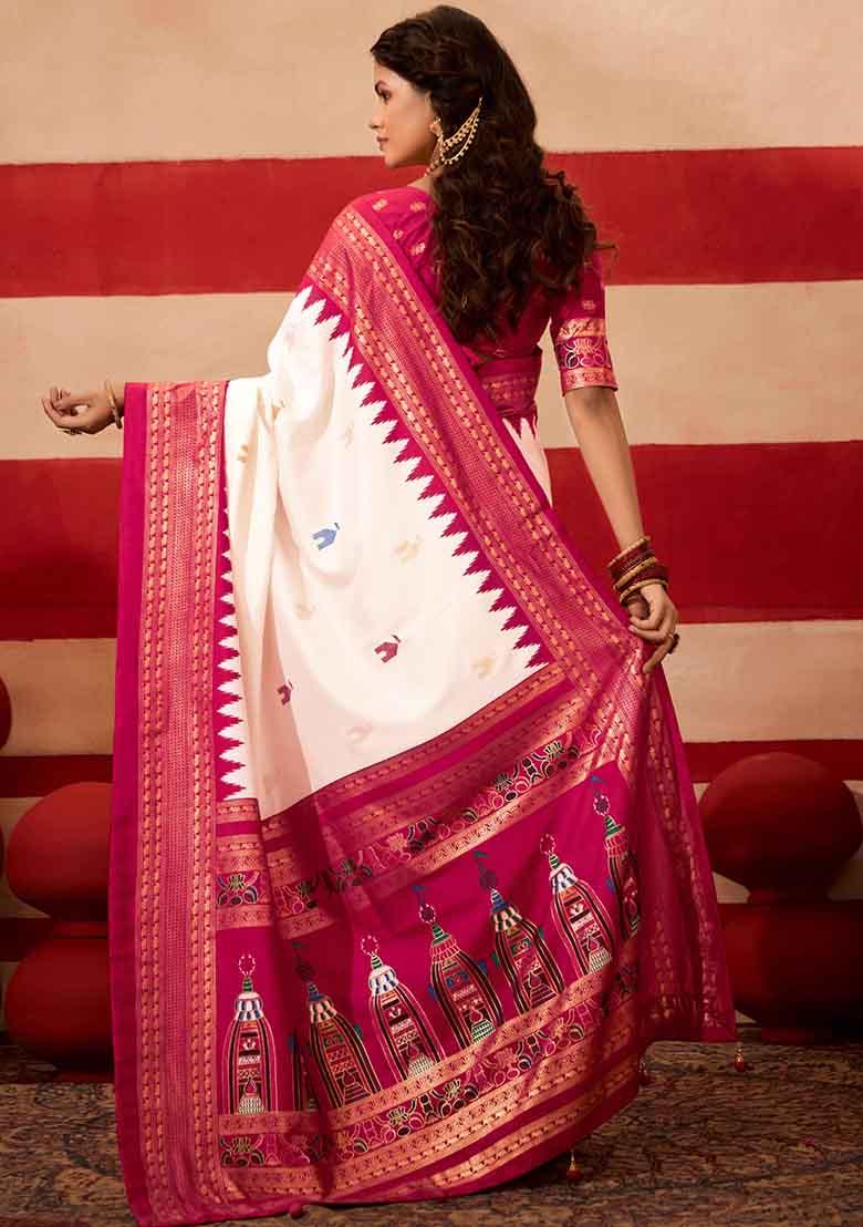 Pink Printed Silk Blend Saree Set - Indya