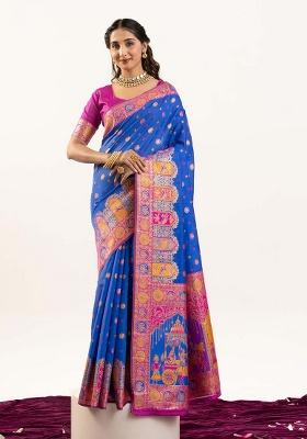 Sky Blue Woven Silk Saree Set