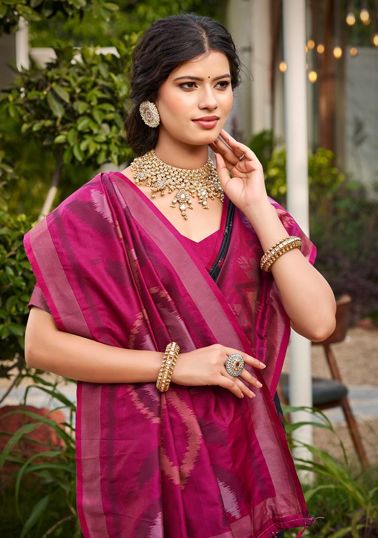 Blue Woven Silk Blend Saree Set - Indya