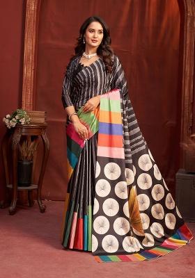 Black Printed Crepe Saree Set