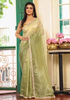 Green Embroidered Chiffon Saree Set