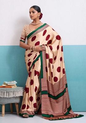 Maroon Printed Silk Blend Saree Set