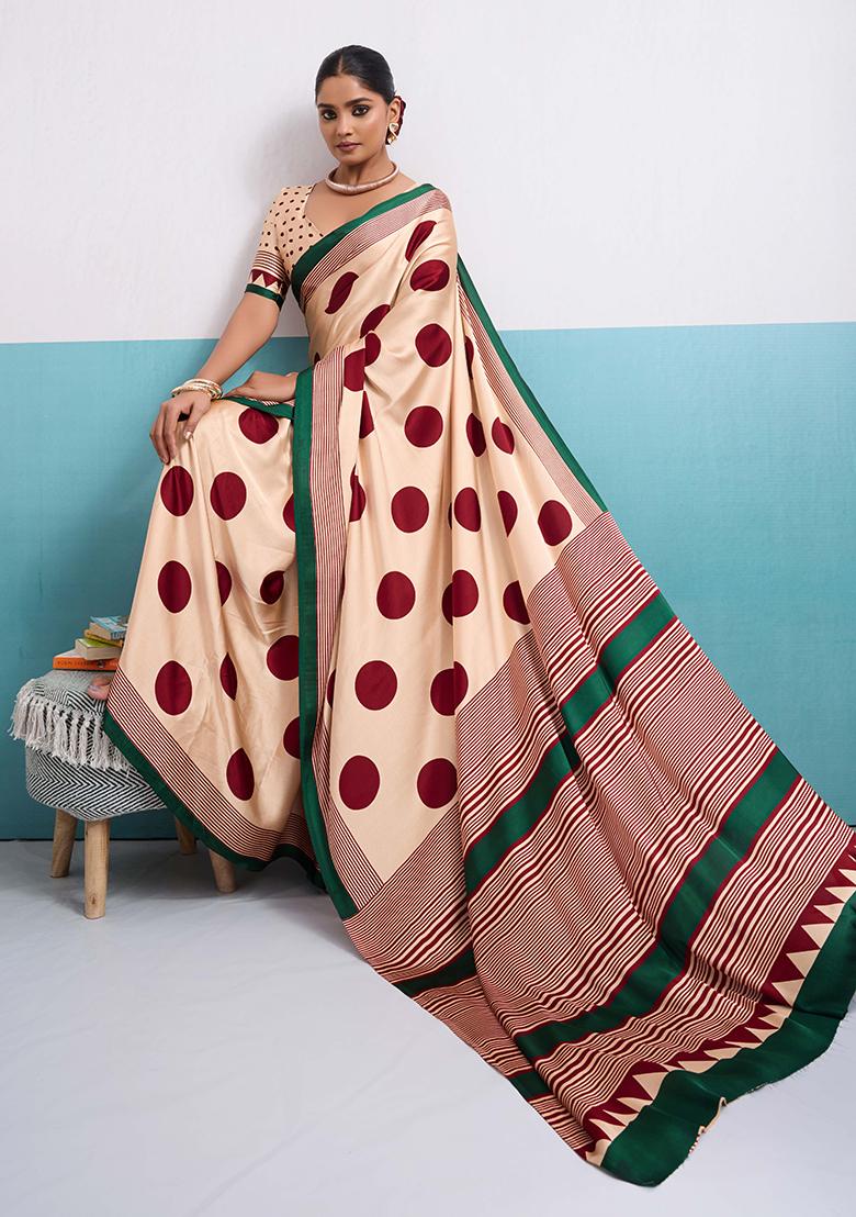 Maroon Printed Silk Blend Saree Set - Indya