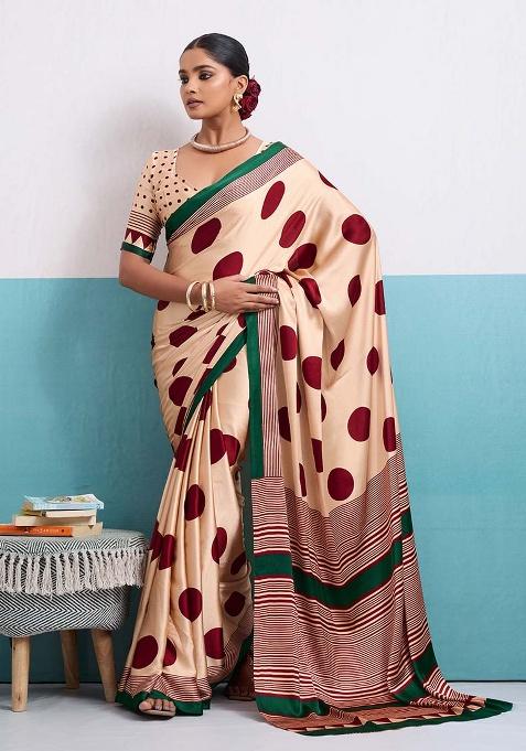 Maroon Printed Silk Blend Saree Set