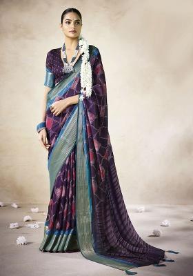Purple Woven Art Silk Saree Set
