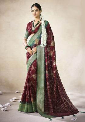 Red Woven Art Silk Saree Set