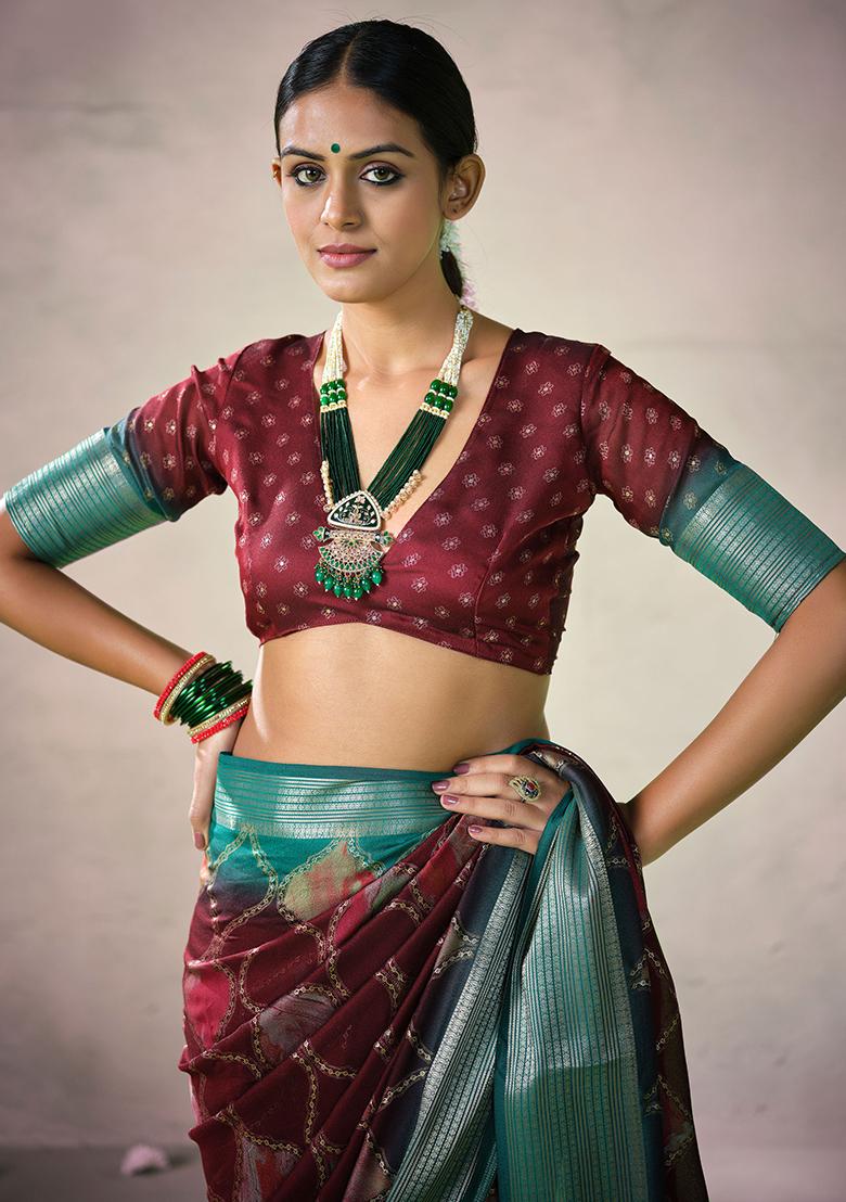 Red Woven Art Silk Saree Set - Indya