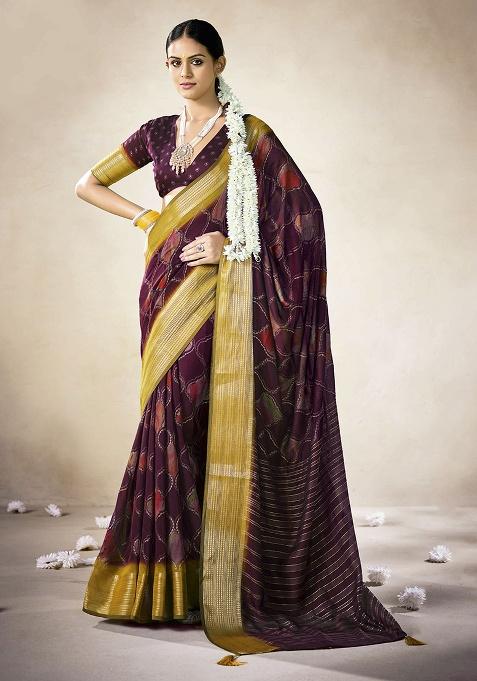 Wine Woven Art Silk Saree Set