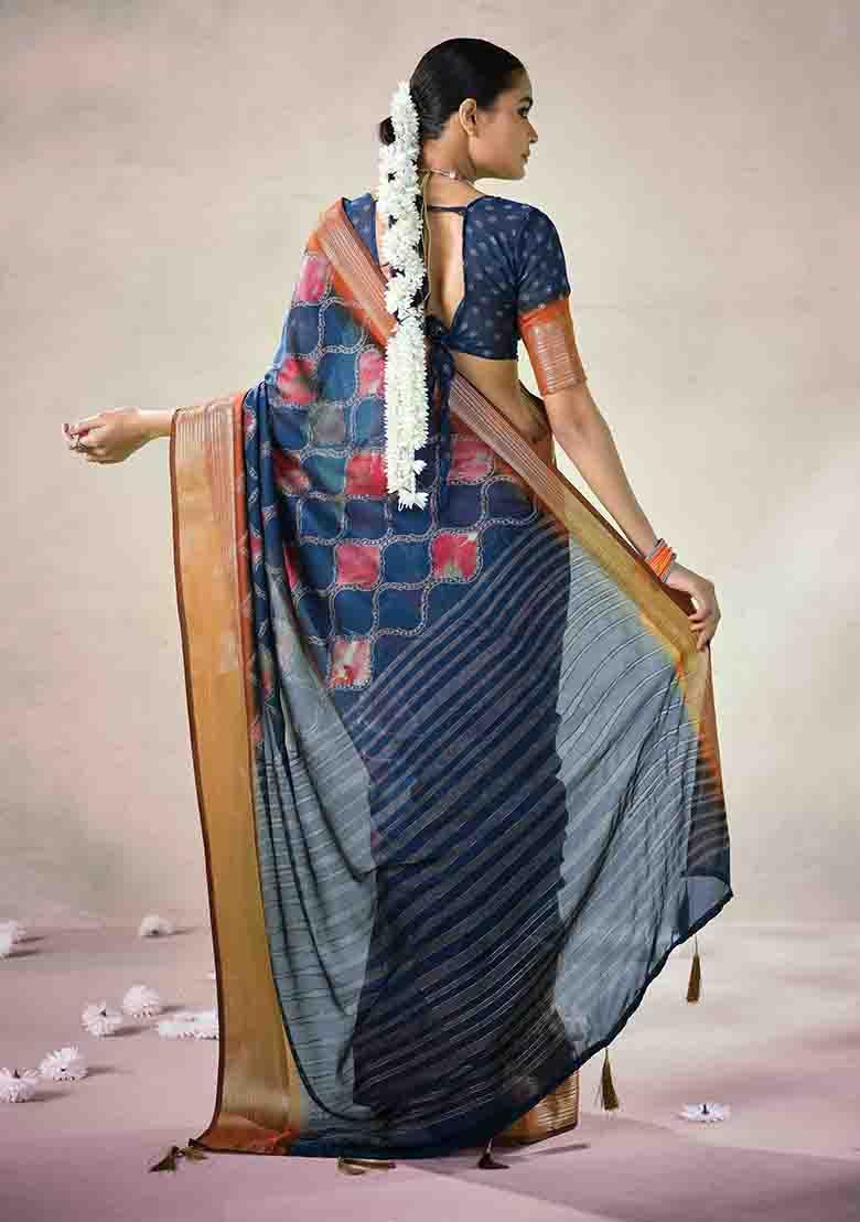 Teal Woven Art Silk Saree Set - Indya