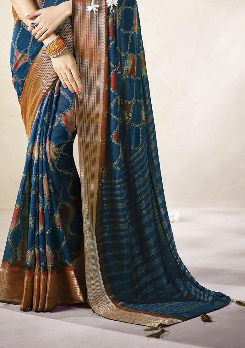 Teal Woven Art Silk Saree Set - Indya