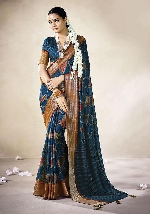 Teal Woven Art Silk Saree Set