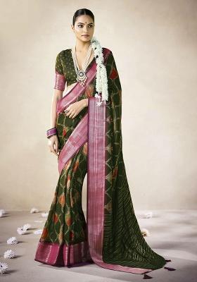 Green Woven Art Silk Saree Set