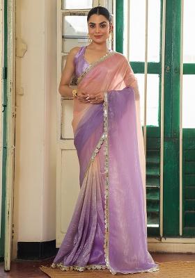 Lavender Embroidered Chiffon Saree Set
