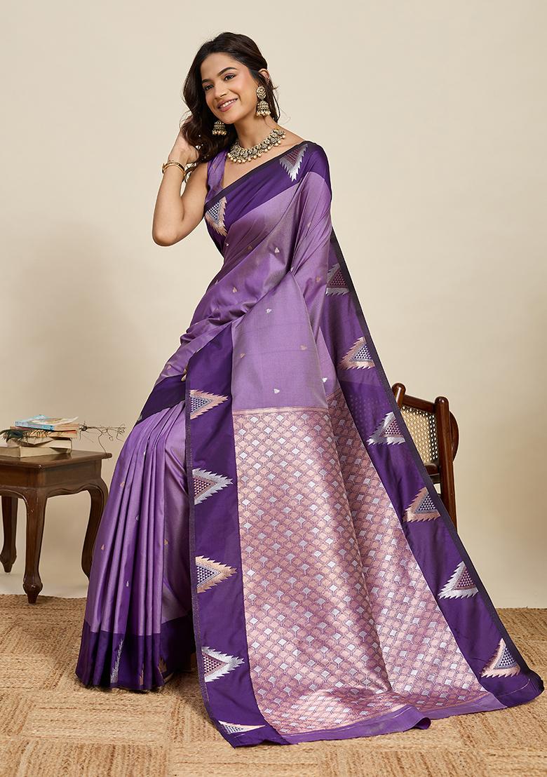 Lavender Woven Silk Blend Saree Set - Indya